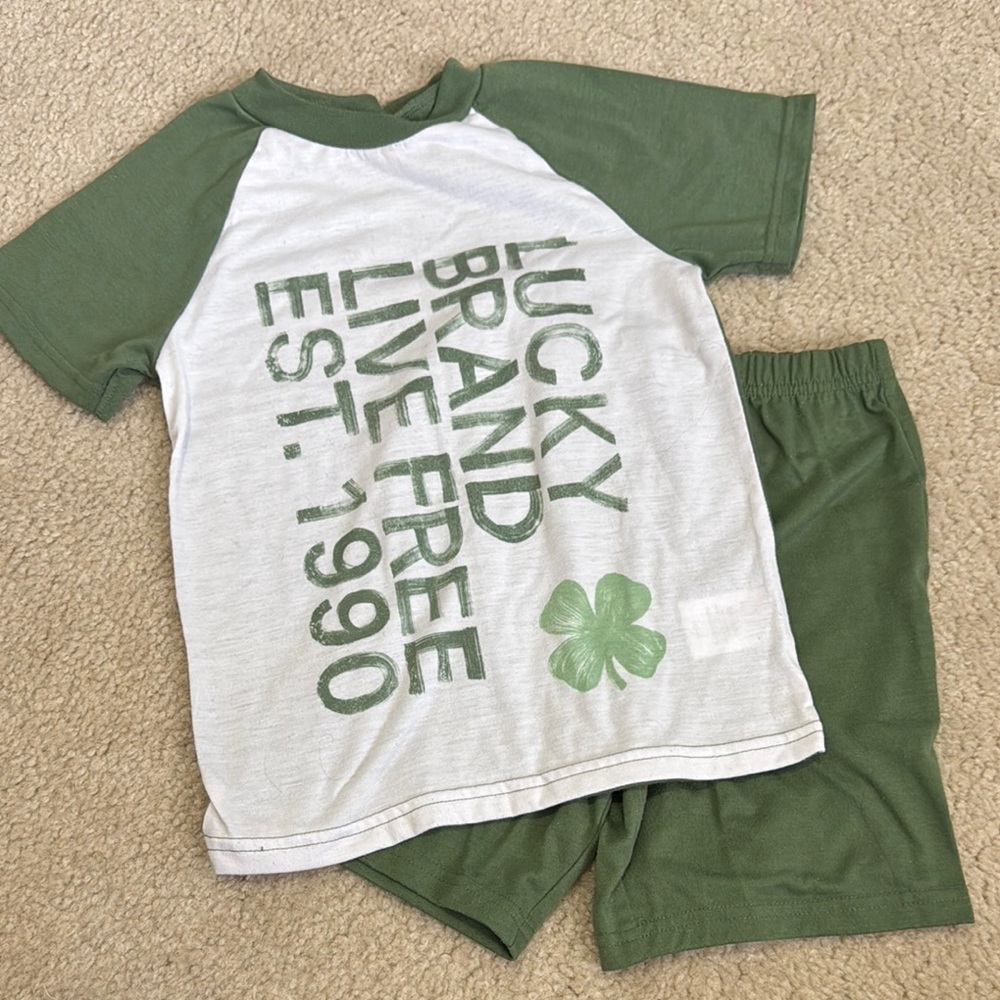 Lucky Brand Kids Green Pajamas Shorts Set - Size XS (5/6)